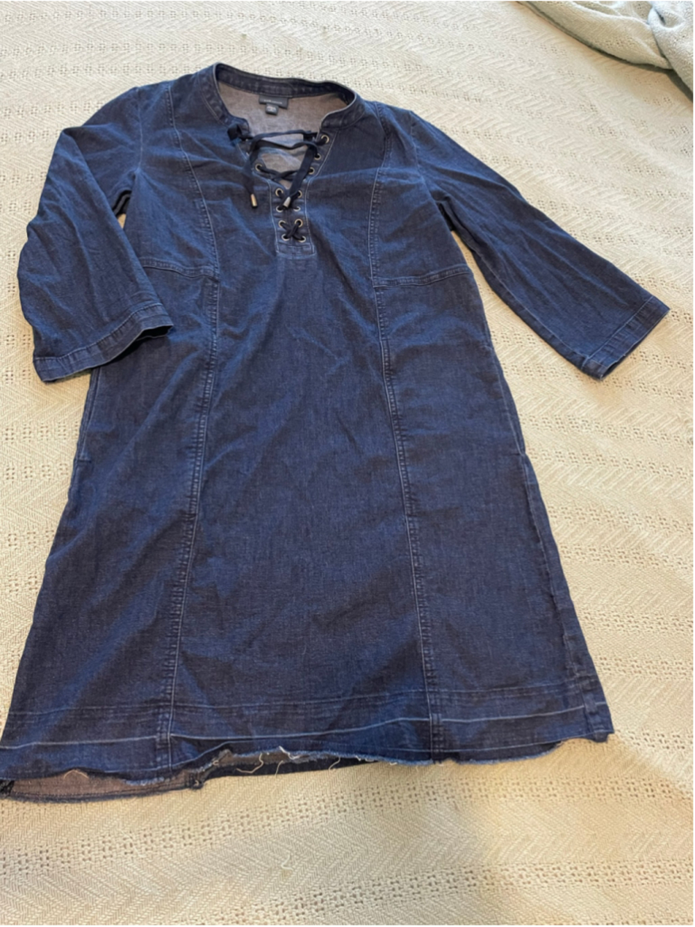 J.Jill Denim Dress Size SP Blue Lace-Up Neck 90s denim Y2K